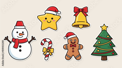 Set of Cute Hand-Drawn Christmas Holiday Elements