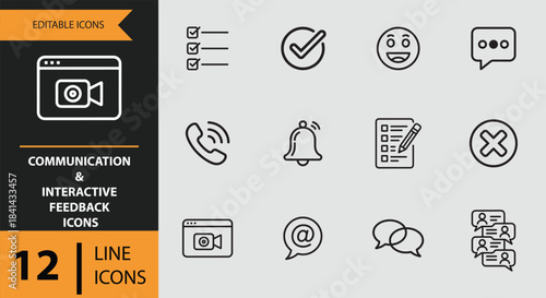 12 communication and interactive feedback icons outline icon set isolated on white background