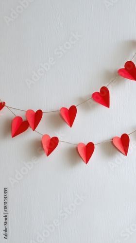 Colorful Heart Garland Decoration on White Wall