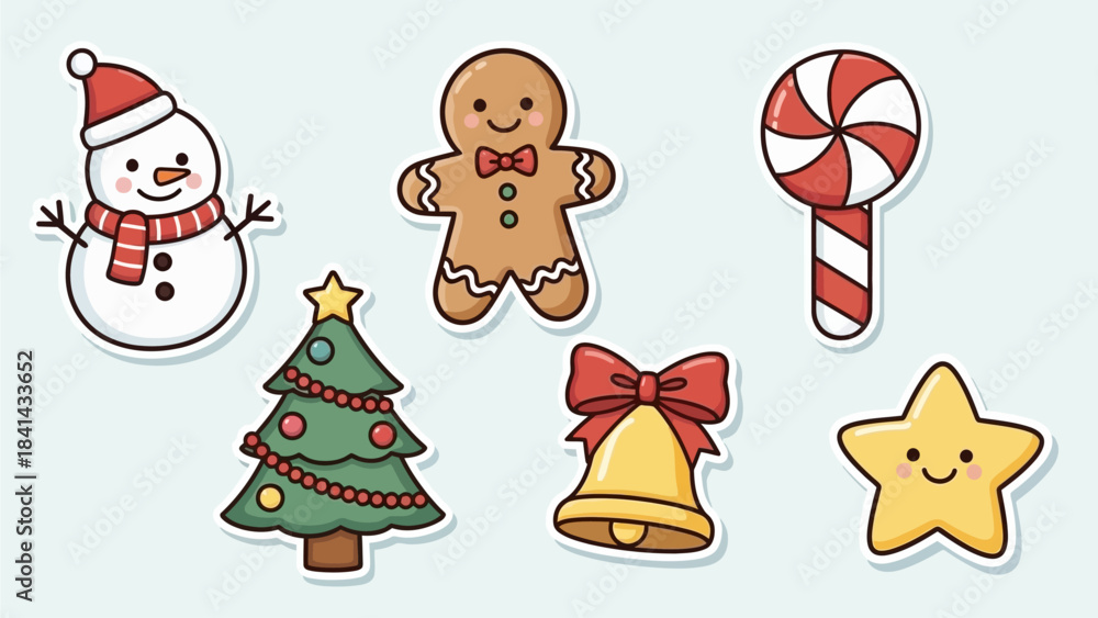 Naklejka premium Set of Cute Hand-Drawn Christmas Holiday Elements