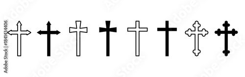 Vector illustration of Christian Cross icon set isolated on transparent background