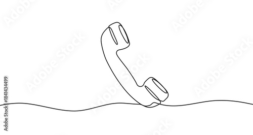 Drawing of a telephone receiver in one line art style. Communication device illustration with editable stroke. Vector illustration.