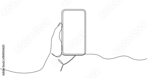 Continuous one line drawing of a single hand holding a smartphone. Editable black stroke on a white background. Vector illustration.