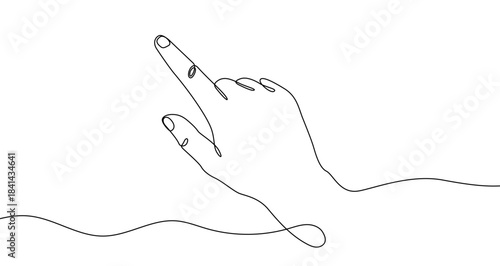 Continuous one line drawing of a hand with the index finger pointing or tapping. Editable black stroke on a white background. Vector illustration.
