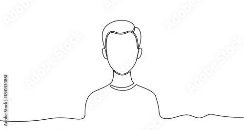 Man portrait or avatar bust in one line art style. Man drawing with editable black stroke on white background. Vector illustration.