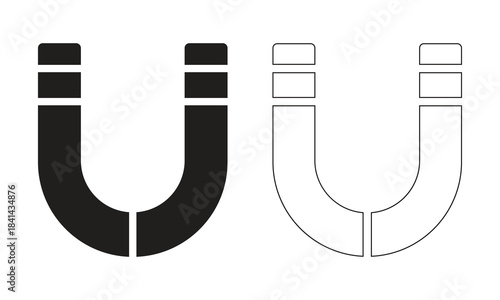 A solid black magnet icon and its outline isolated on a white background.
