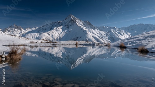 Wallpaper Mural Stunning vista features snowy mountains, reflected in calm waters on a clear, bright day Torontodigital.ca
