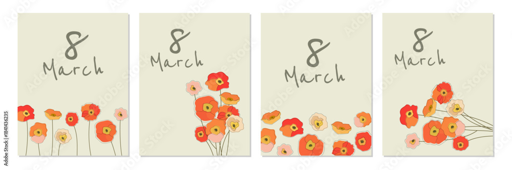 Naklejka premium A delicate greeting card for March 8th with floral design and a springtime feel. Perfect for greetings, gifts, and seasonal design.