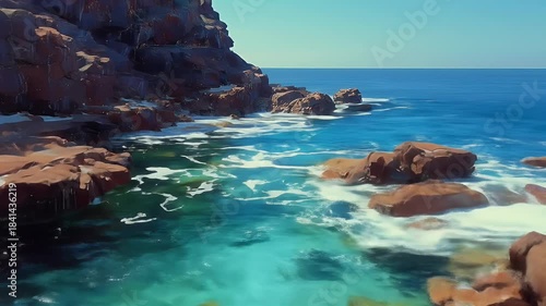 Coastal Beauty - Turquoise Waters Flowing Through Rocky Shores.