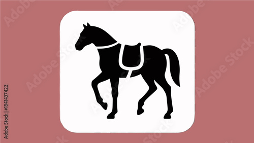 Saddled horse standing in profile silhouette