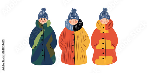 winter dressed individual with bright hat and coat illustration