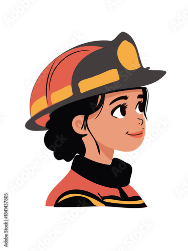 portrait of a beautiful female firefighter wearing helmet illustration