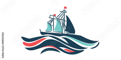 vintage vessel navigating rough sea vector