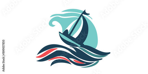 ship riding a wave illustration