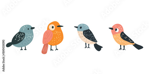 set of cute cartoon bird illustration