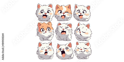 bundle of cartoon kittens with happy and sad faces graphic