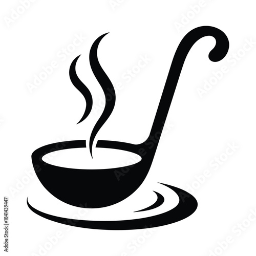 ladle soup steam hot bowl kitchen utensil serving illustration vector