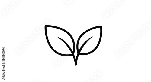 Two minimalist leaves form a simple sprout logo symbolizing growth renewal and harmony with nature for eco friendly branding.
