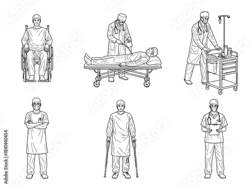 Collection of Medical Professionals and Patients in Various Healthcare Settings