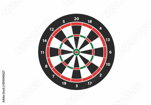 Classic dartboard target with numbers on a clean white background, perfect for games, sports, and achieving accuracy. Vector illustration for recreational themes.