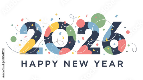 Vibrant 2026 Happy New Year celebration with colorful confetti and dynamic design elements