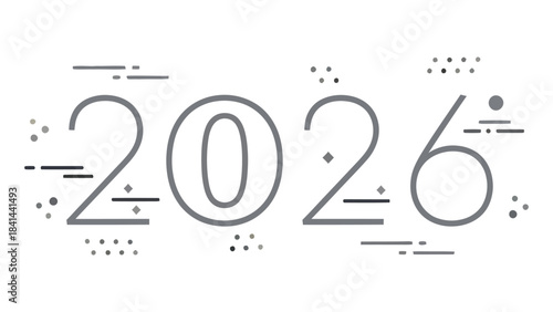 Modern, sleek 2026 typography with dynamic lines and dots, signifying future progress and innovation for business and technology themes.