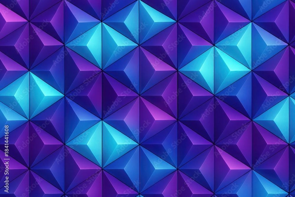 Obraz premium Neon blue purple 3D low poly geometric polygon background with vibrant faceted modern abstract gradient
