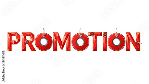 Red Shiny Promotion Word Art with Hanging Loops, Isolated on White