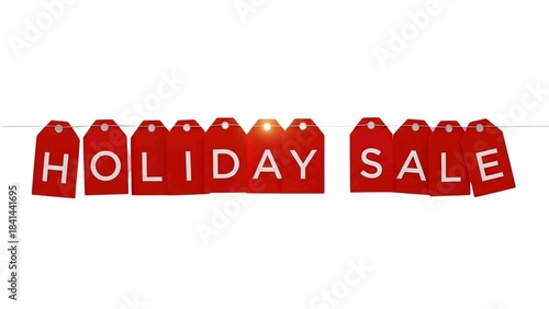 Vibrant red price tags spelling 'Holiday Sale', an eye-catching graphic for seasonal promotions, special discount advertisements, and festive shopping event banners