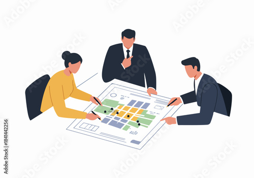 Business team collaborating on a strategic plan, analyzing project details and making informed decisions during a productive meeting.