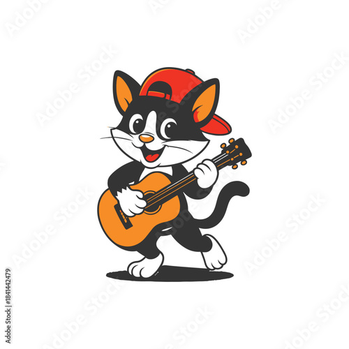 Happy Cartoon Puppy Playing with a Red and Yellow Ball