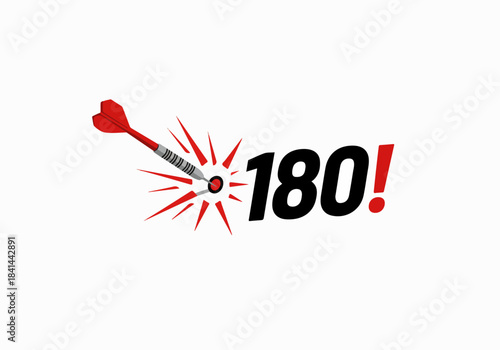 Red dart hitting bullseye for a perfect 180 score, symbolizing ultimate achievement, precision, and success in gaming or business goals.