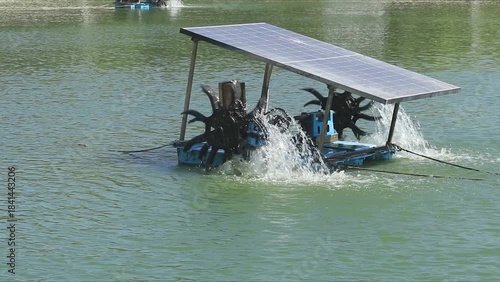Water-pumping windmill for fish ponds using clean energy solar panels.