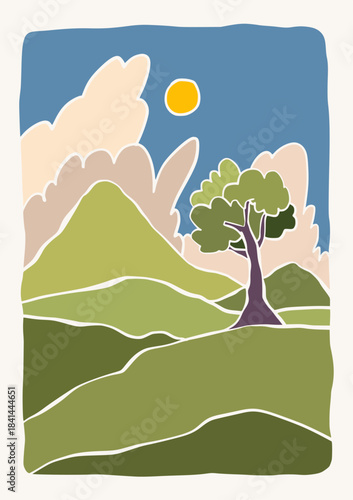 Boho Art Prints Abstract Landscape Poster Gallery Wall Pictures Horizon Sun Paintings on Canvas Decor