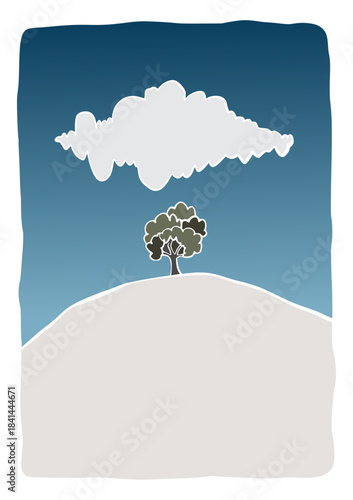 alone tree lanscape panorama posters. Organic shapes matisse style, naive art, contemporary backgrounds. beach and mountains vector illustration