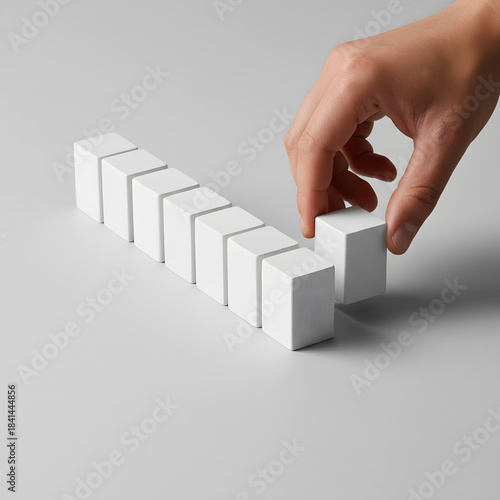 Adding to the Row: Hand Placing White Cube to Complete a Sequence