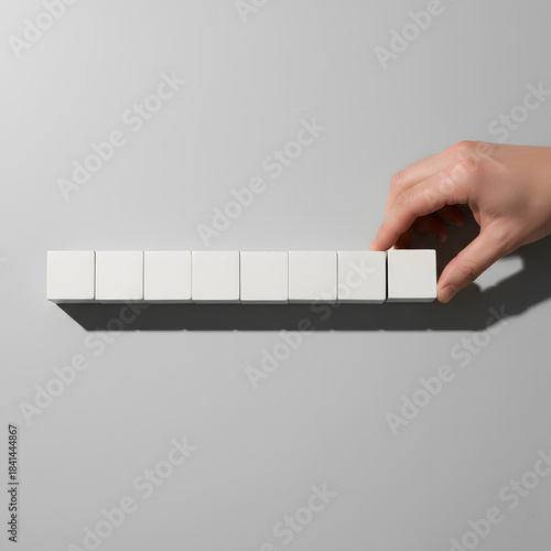 Adding to the Row: Hand Placing White Cube to Complete a Sequence