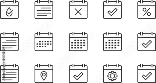 Essential collection of calendar line icons, perfect for representing planning, schedule management, appointment booking