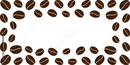 Brown Coffee beans formed Rectangular Frame border with Copy space Minimalist Flat Design Template. Isolated Vector illustration Promo Banner, leaflet Thematic Cards, labels, Social media posts, badge