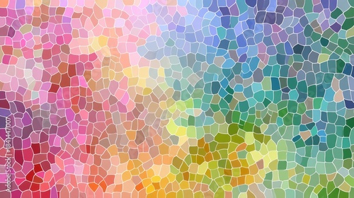 Colorful mosaic pattern with irregular shapes and white grout lines.