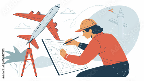 Airplane Designer Sketching a Futuristic Jet Icon
