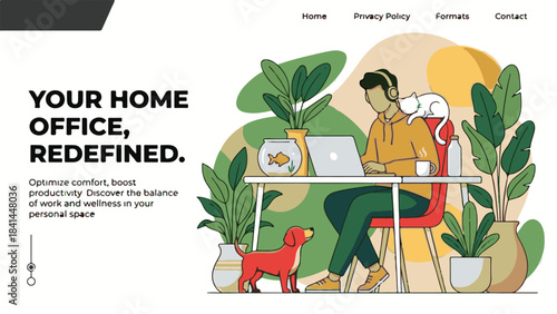 Productive home office with work-life balance, pets, and greenery