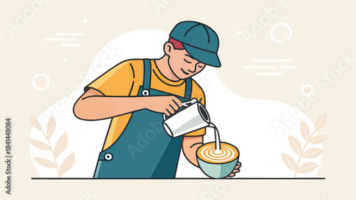 Barista pouring latte coffee in isolated icon
