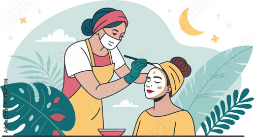 Beautician Performing Facial Treatment Icon Isolated