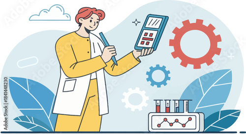 Biomedical Engineer Testing Medical Device Icon Isolated
