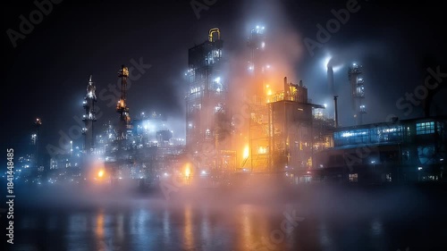 Abstract City Lights Through Foggy Atmosphere at Night.
