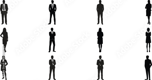 Diverse business people silhouettes standing together group illustration isolated on transparent background
