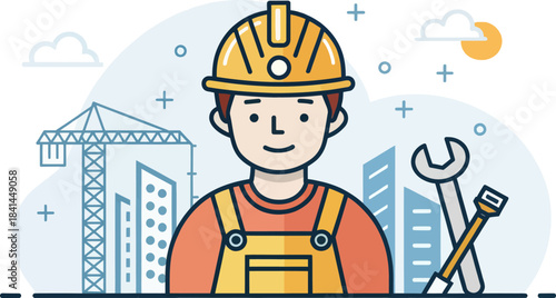 Construction Worker in Helmet Isolated on Transparent Background