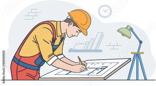 Draftsman Drawing Technical Sketch Flat Icon