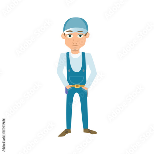 Handyman standing casually with hands in pockets. Concept of break time or waiting